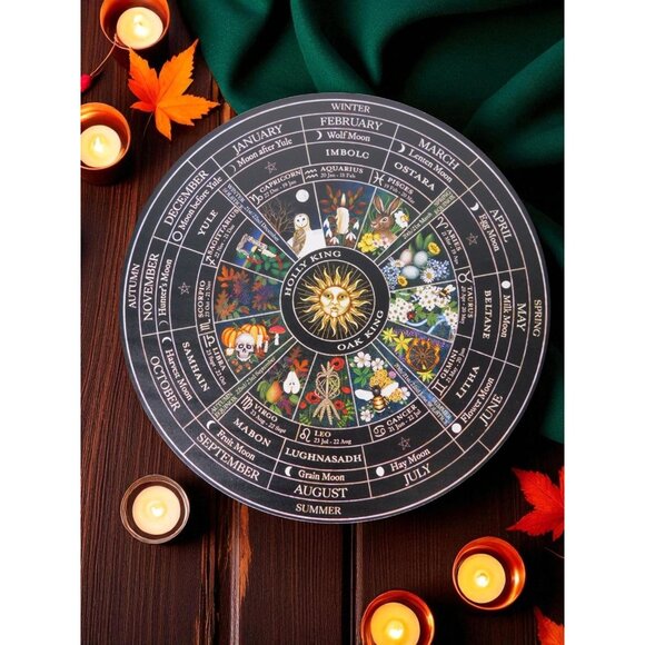 Witchs Wheel Of The Year 12" Wooden Pagan Calendar Decor - Picture 7 of 12
